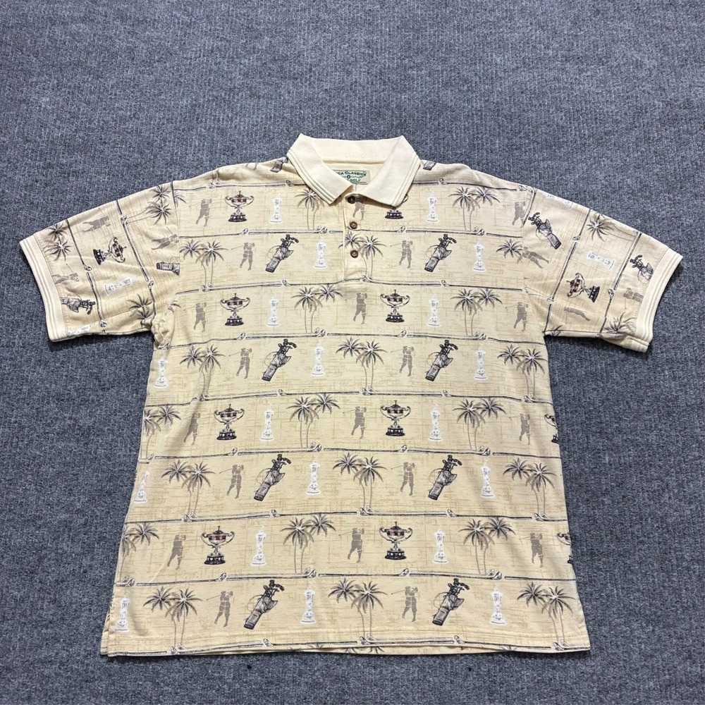 Boca Classics Club Golf‎ Polo Shirt Mens Size Large Beige Tropical Short Sleeve